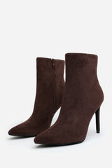 Isvane Dark Brown Pointed Toe Stiletto Heeled Ankle Boot