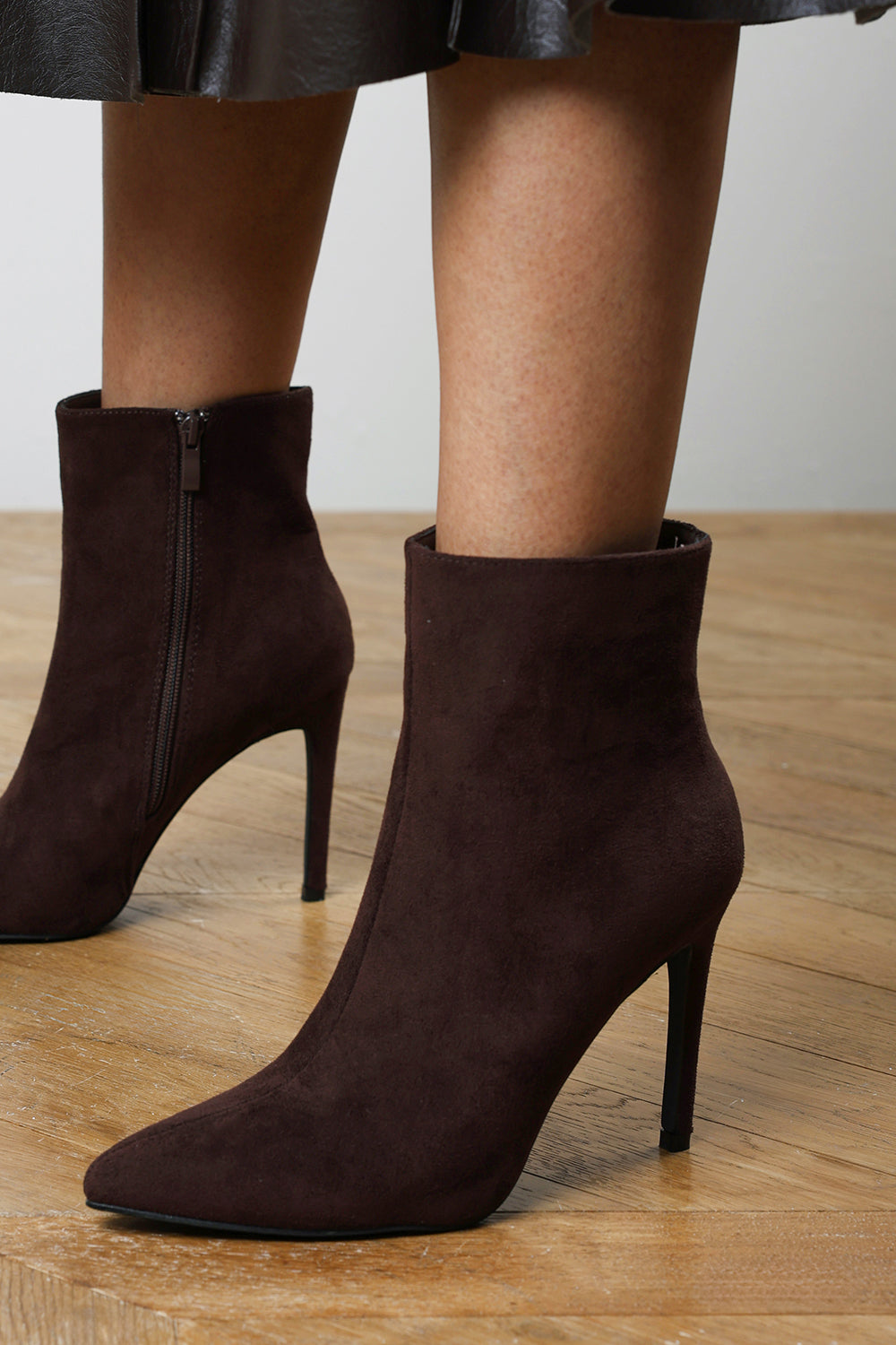 Isvane Dark Brown Pointed Toe Stiletto Heeled Ankle Boot