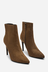 Jemima Khaki Suede Pointed Toe Stiletto Ankle Boots