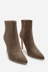 Kira Taupe Suede Pointed Toe Stiletto Ankle Boots