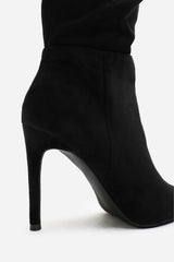 Goldie Slouch Pointed Toe Black Suede Knee High Heeled Boot
