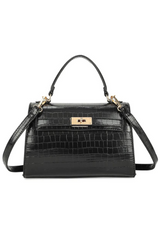 STORM TOP HANDLE BAG WITH BUCKLE DETAIL IN BLACK CROCO