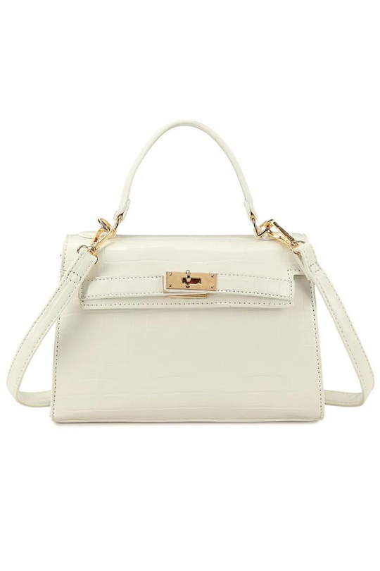 STORM TOP HANDLE BAG WITH BUCKLE DETAIL IN WHITE CROCO