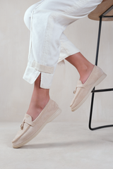 Charming Slip On Suede Loafers Metal Trim Tassel in Beige