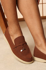 Lunara Brown Penny Loafers With Metal Trim Detail