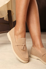Lunara Khaki Penny Loafers With Metal Trim Detail