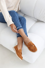Pegasus Slip On Trim Loafers With Accessory Detailing In Tan