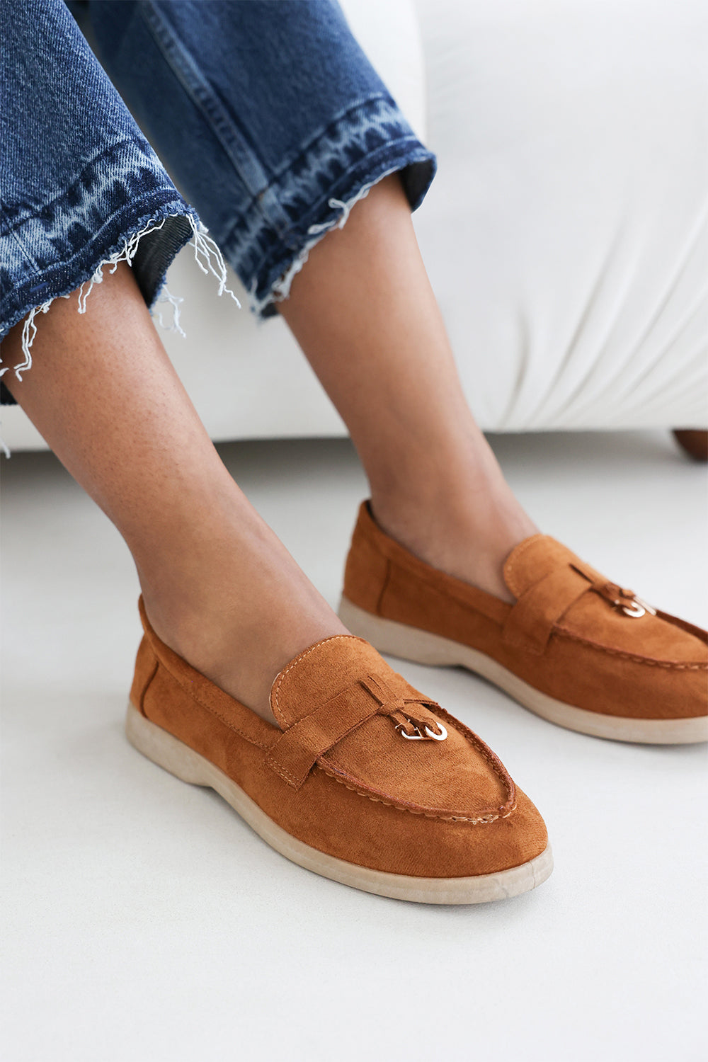 Pegasus Slip On Trim Loafers With Accessory Detailing In Tan