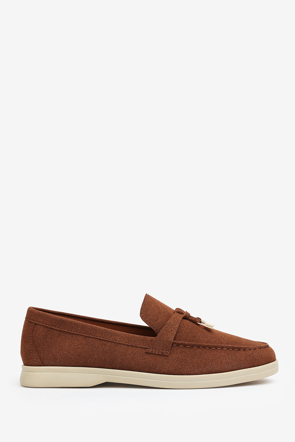 Lunara Brown Penny Loafers With Metal Trim Detail