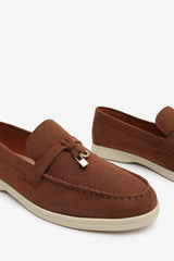 Lunara Brown Penny Loafers With Metal Trim Detail