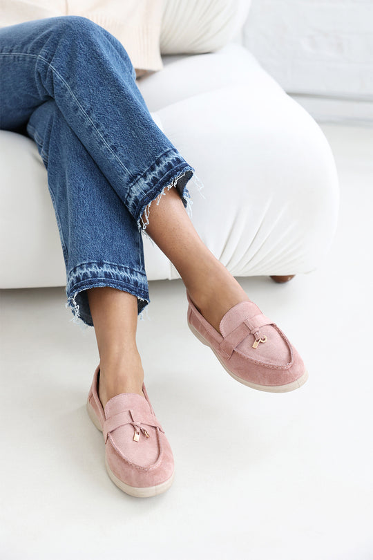 Pegasus Slip On Trim Loafers With Accessory Detailing In Dusky Pink