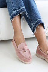 Pegasus Slip On Trim Loafers With Accessory Detailing In Dusky Pink