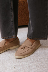 Porexa Khaki Knotted Bow Tassel Detail Flat Loafers