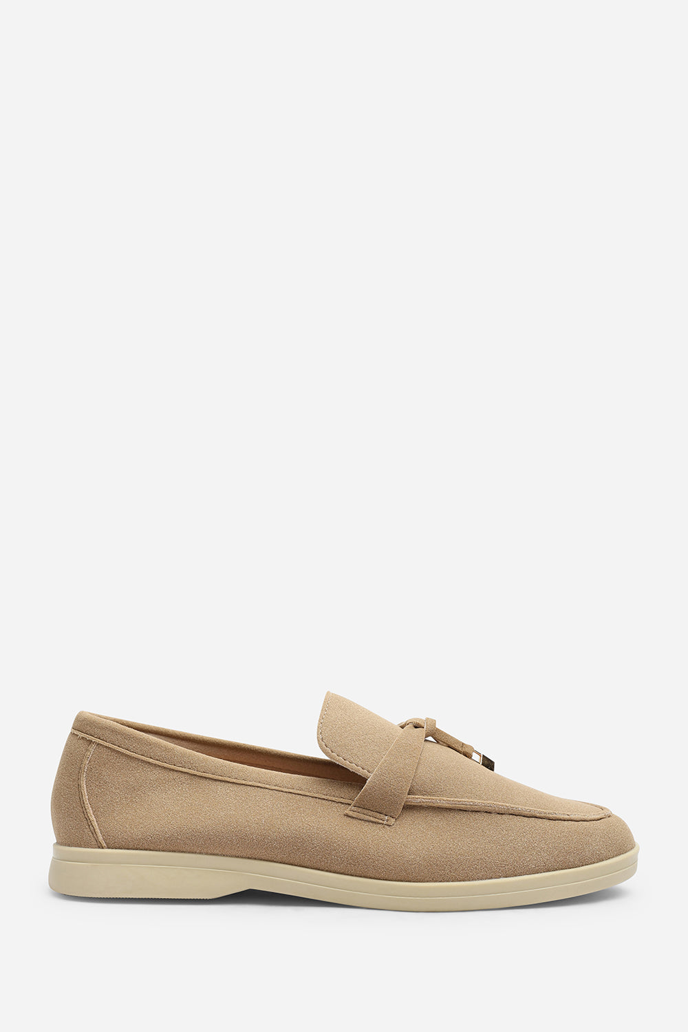 Porexa Khaki Knotted Bow Tassel Detail Flat Loafers