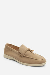 Porexa Khaki Knotted Bow Tassel Detail Flat Loafers