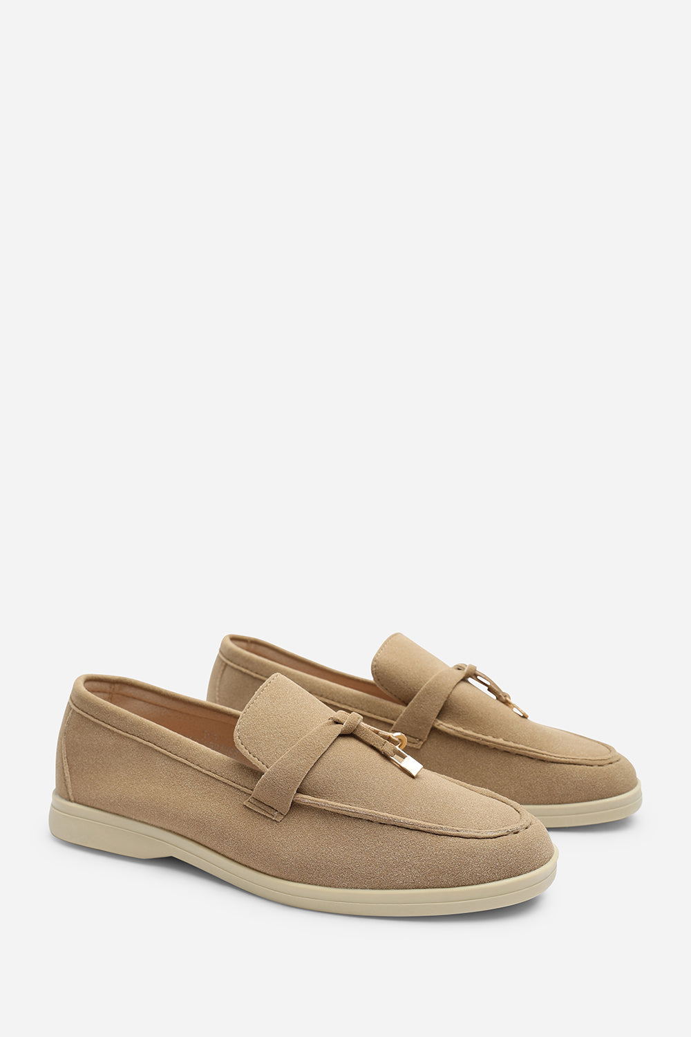 Porexa Khaki Knotted Bow Tassel Detail Flat Loafers