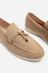 Porexa Khaki Knotted Bow Tassel Detail Flat Loafers