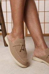 Twilight Flat Slip On Loafer With Tassel Detail In Khaki