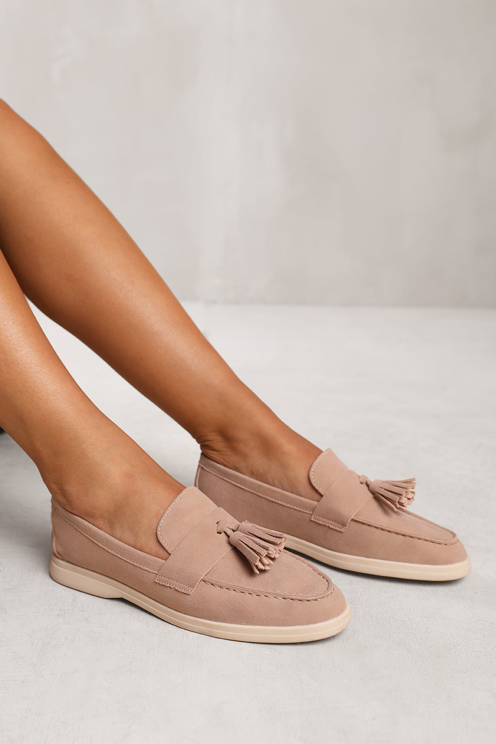 KENYA SLIP ON LOAFER WITH TASSEL DETAILING IN KHAKI SUEDE