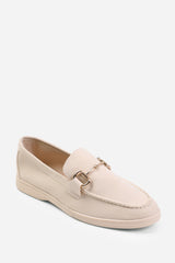 ITALY SLIP ON LOAFER WITH METAL DETAILING IN BEIGE SUEDE