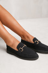 ITALY WIDE FIT SLIP ON LOAFER WITH METAL DETAILING IN BLACK SUEDE