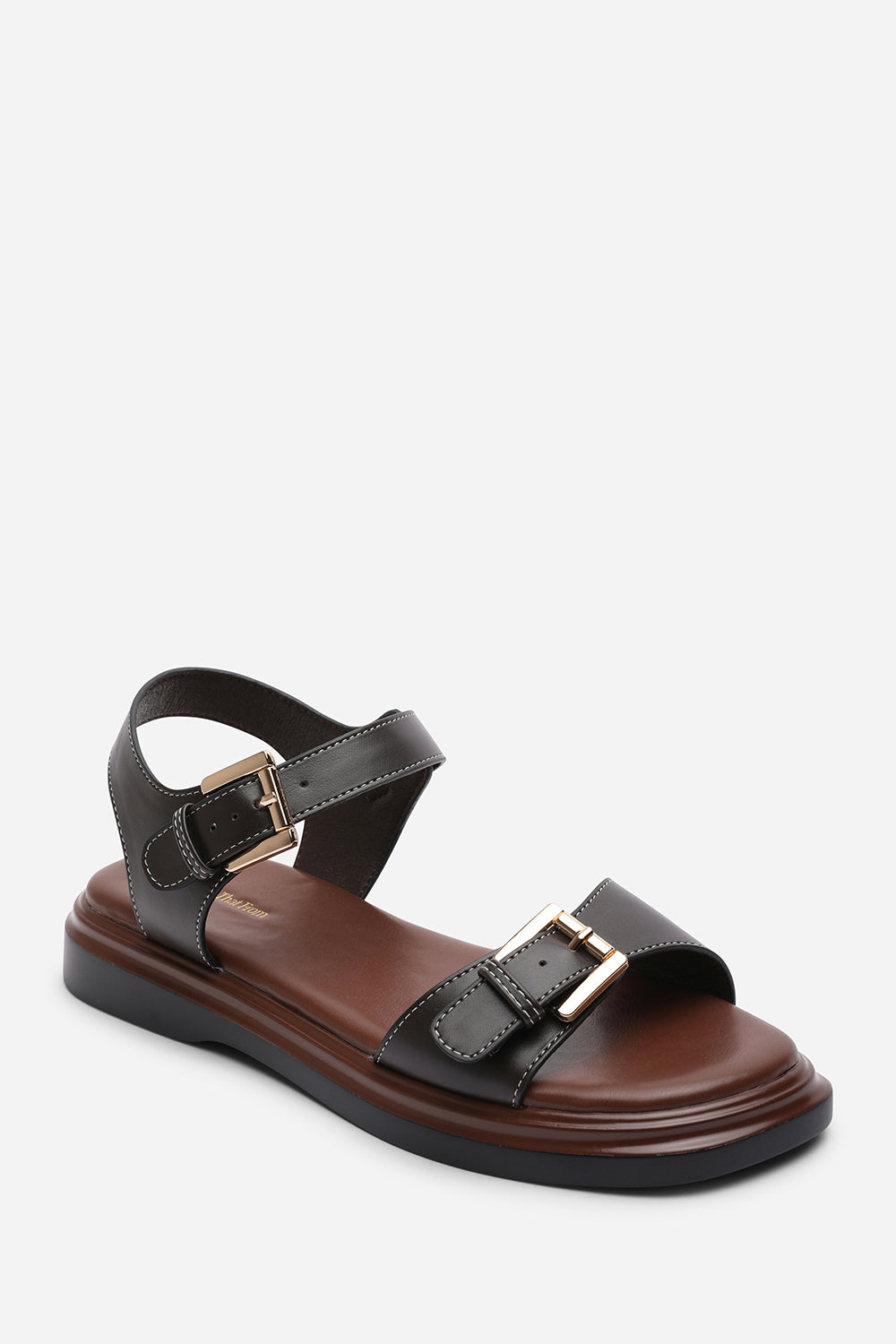 Circa Flatform Double Buckle Dark Brown Sandal