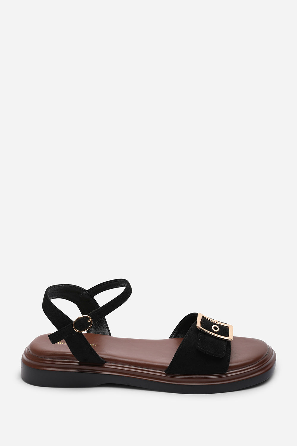 Coastal Front Buckle Flatform Black Suede Sandal