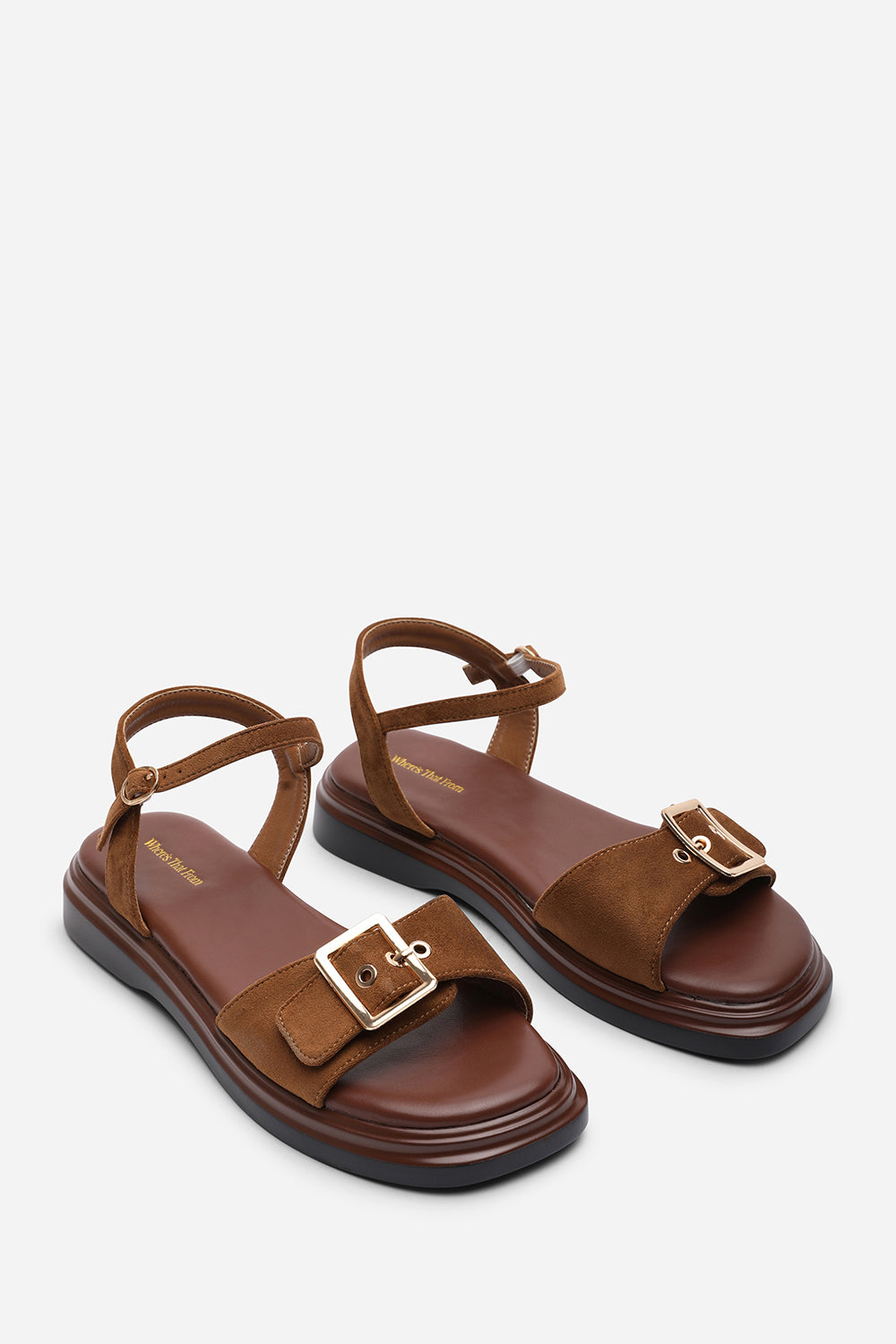 Coastal Front Buckle Flatform Cognac Suede Sandal