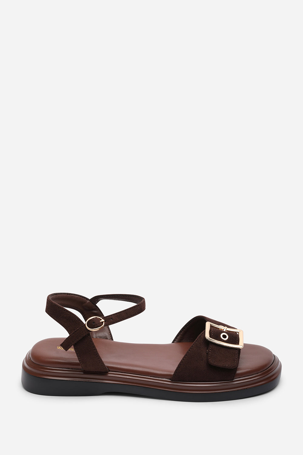 Coastal Front Buckle Flatform Dark Brown Suede Sandal