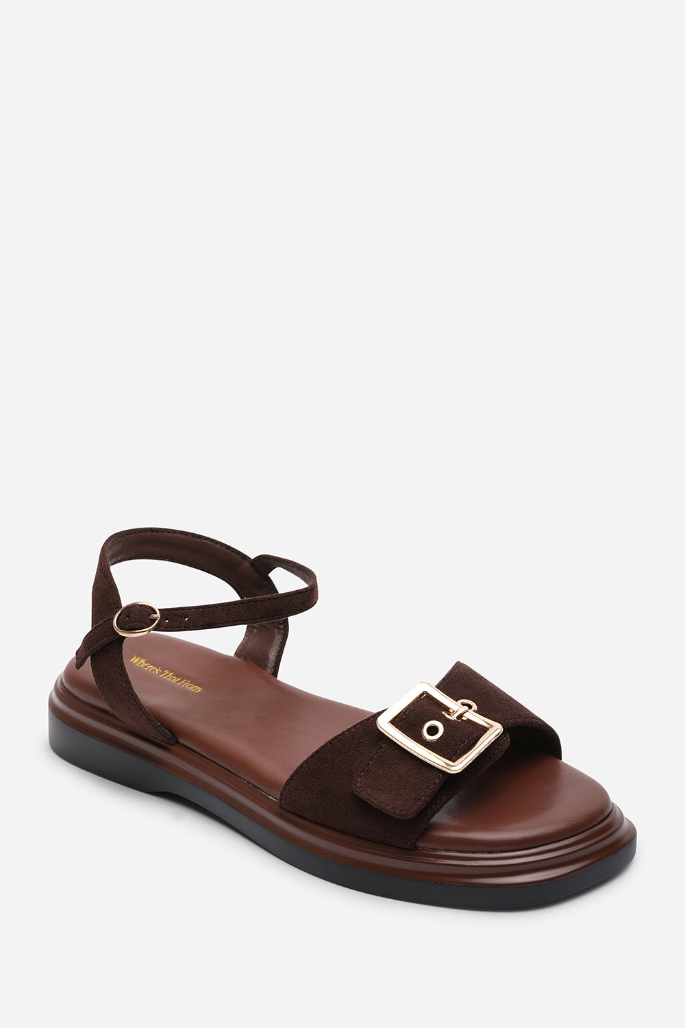 Coastal Front Buckle Flatform Dark Brown Suede Sandal