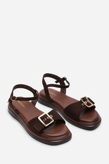 Coastal Front Buckle Flatform Dark Brown Suede Sandal