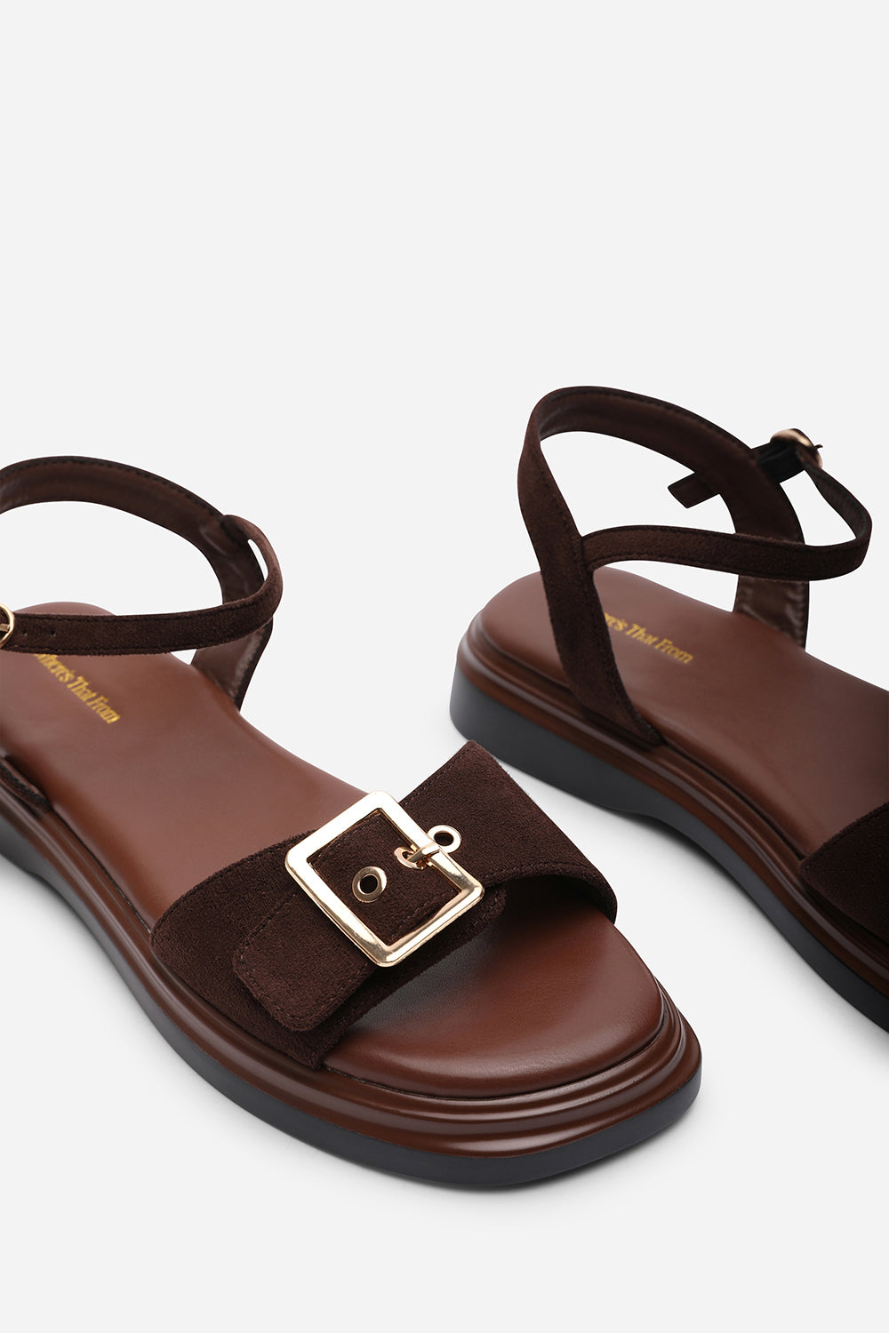 Coastal Front Buckle Flatform Dark Brown Suede Sandal