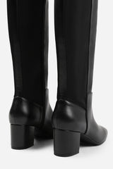Naveri Black Square Toe Block Heeled Knee High Boots