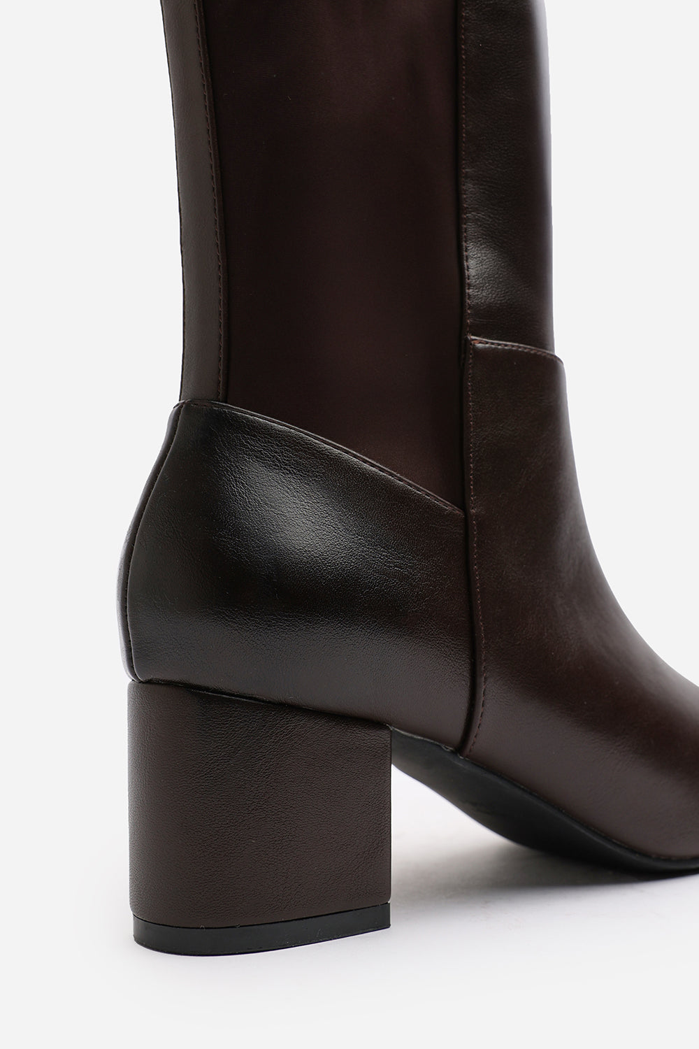 Naveri Dark Brown Square Toe Block Heeled Knee High Boots