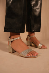 Alexis Strappy Mid Block Heel In Silver Glitter