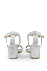 Alexis Strappy Mid Block Heel In Silver Glitter