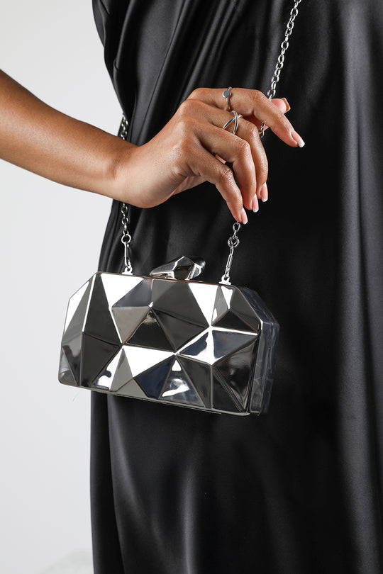 Rica Geometric Clutch Bag in Silver