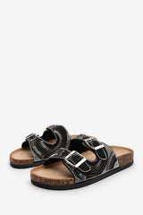 Angelina Slider Flatform Sandals With Adjustable Straps In Black