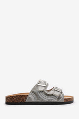 Angelina Slider Flatform Sandals With Adjustable Straps In Silver
