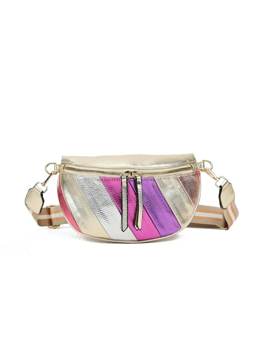 TWIST COLOURFUL CROSS BODY BELT BAG IN GOLD FAUX LEATHER