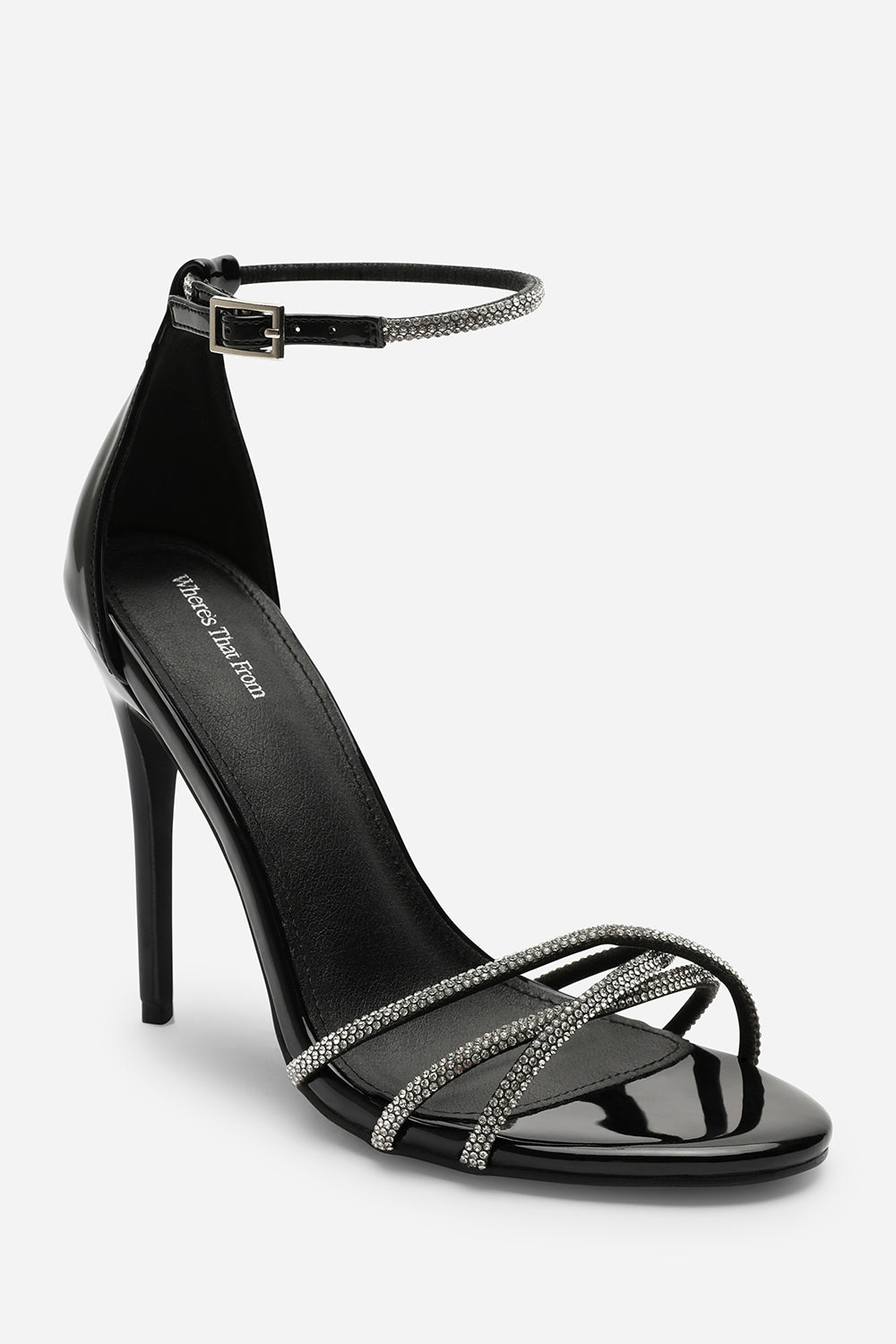 Rose Stiletto High Heels With Rhinestone Strap in Black Patent