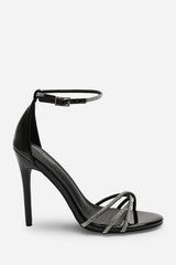 Rose Stiletto High Heels With Rhinestone Strap in Black Patent