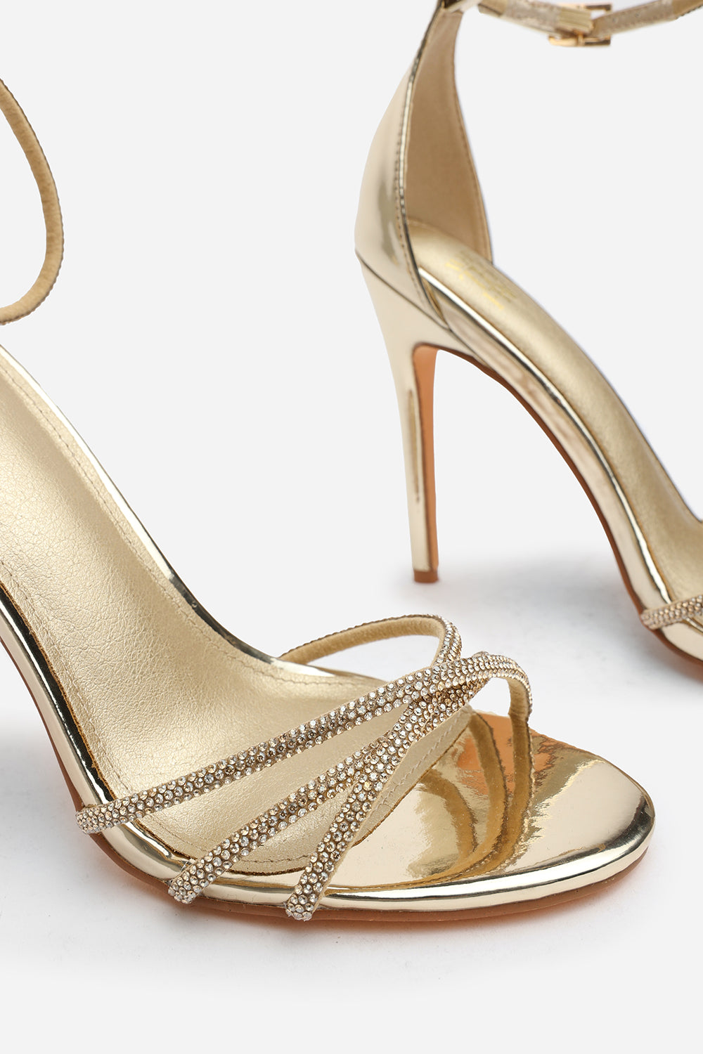 Bellora Gold Stiletto High Heels With Rhinestone Strap