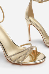 Bellora Gold Stiletto High Heels With Rhinestone Strap