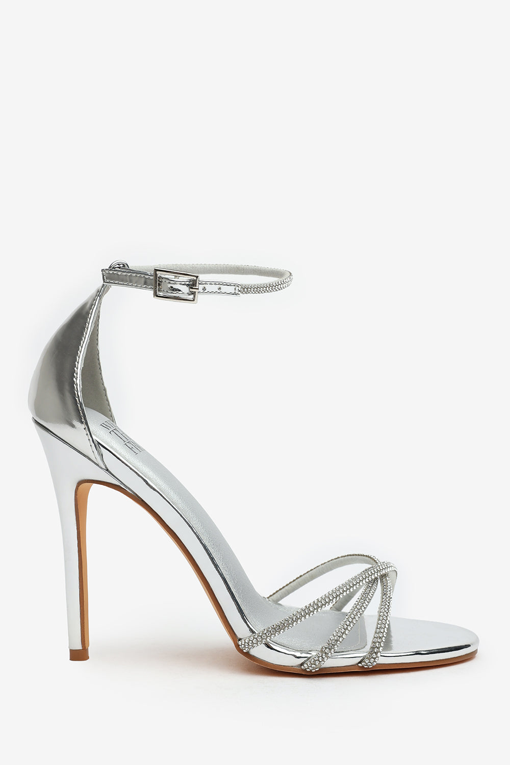 Bellora Silver Stiletto High Heels With Rhinestone Strap