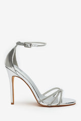 Bellora Silver Stiletto High Heels With Rhinestone Strap