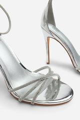 Bellora Silver Stiletto High Heels With Rhinestone Strap