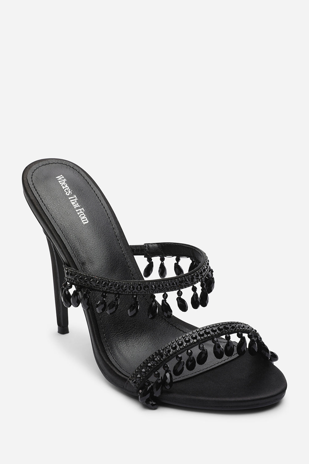 Crispine Black Beaded High Heel Mule Sandals