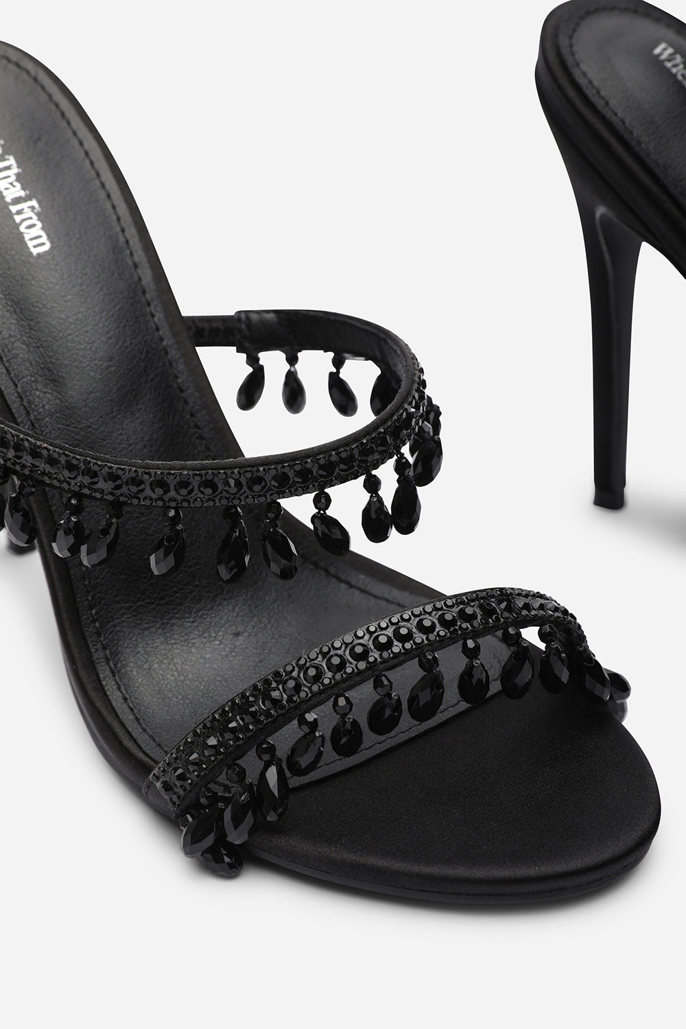 Crispine Black Beaded High Heel Mule Sandals