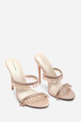 Crispine Champagne Beaded High Heel Mule Sandals